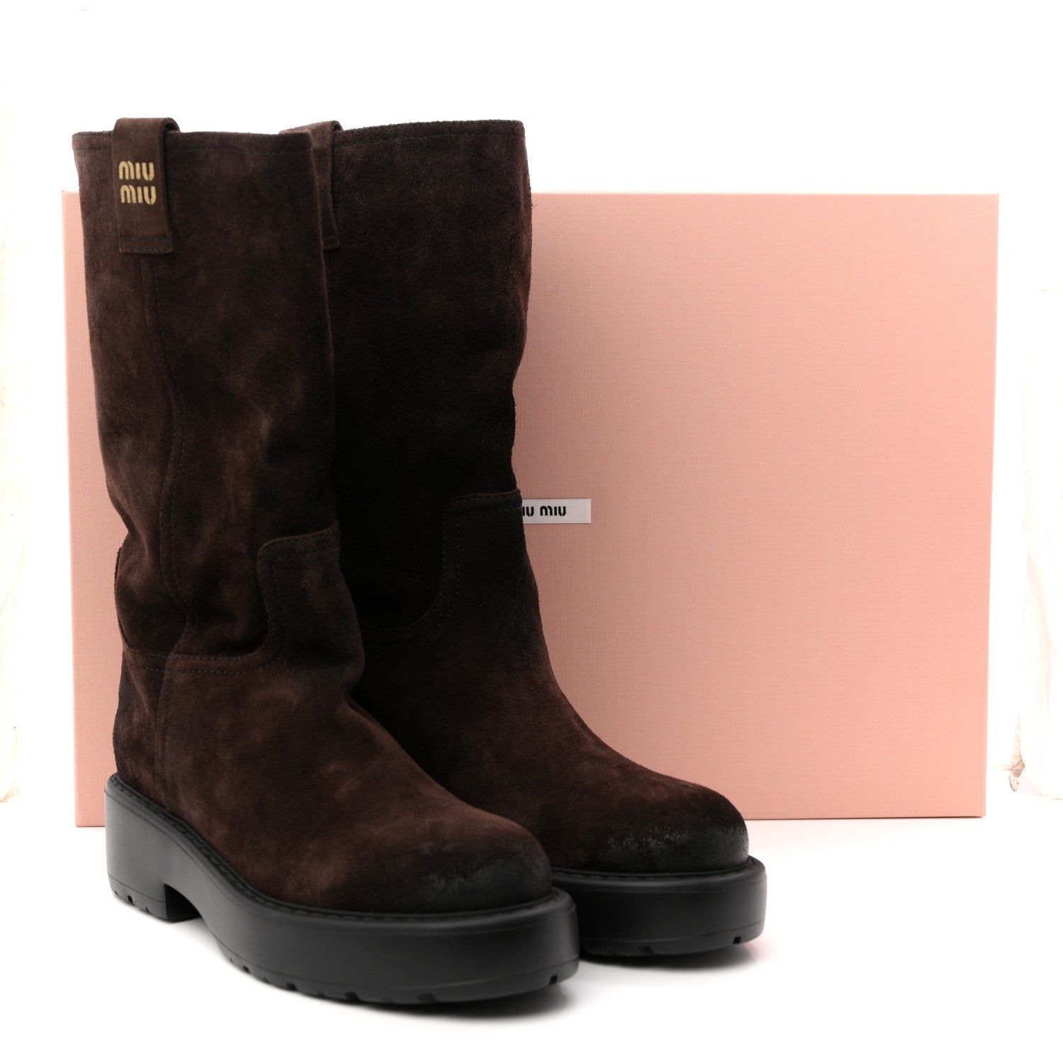 Miu Miu Vintage Effect Suede Mid Calf Boots 40 Morro 10 of 10