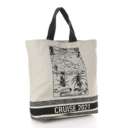 Christian Dior Canvas Print Cruise Tote Ivory Black 3 of 10