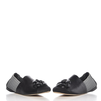 Chanel Lambskin Fabric Camellia Moccasin Flats 41 Black White 5 of 10