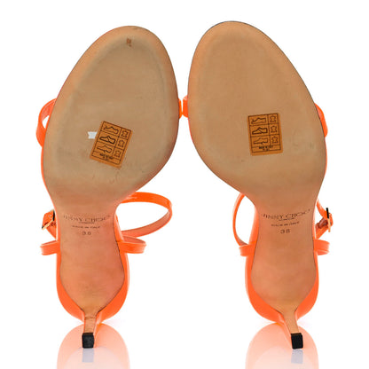 Jimmy Choo Patent Minny 85 Ankle Strap Sandals 38 Orange 5 of 7