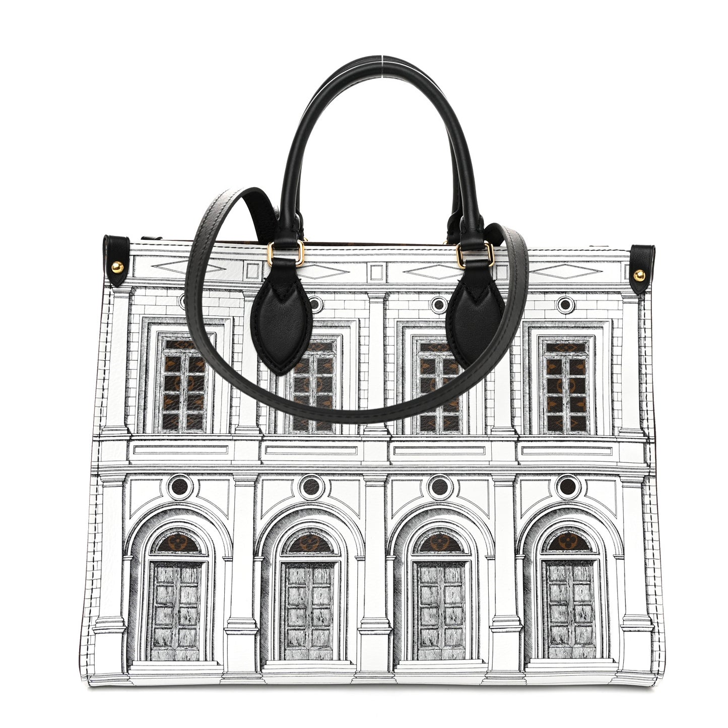X FORNASETTI Calfskin Architettura Onthego MM Black White