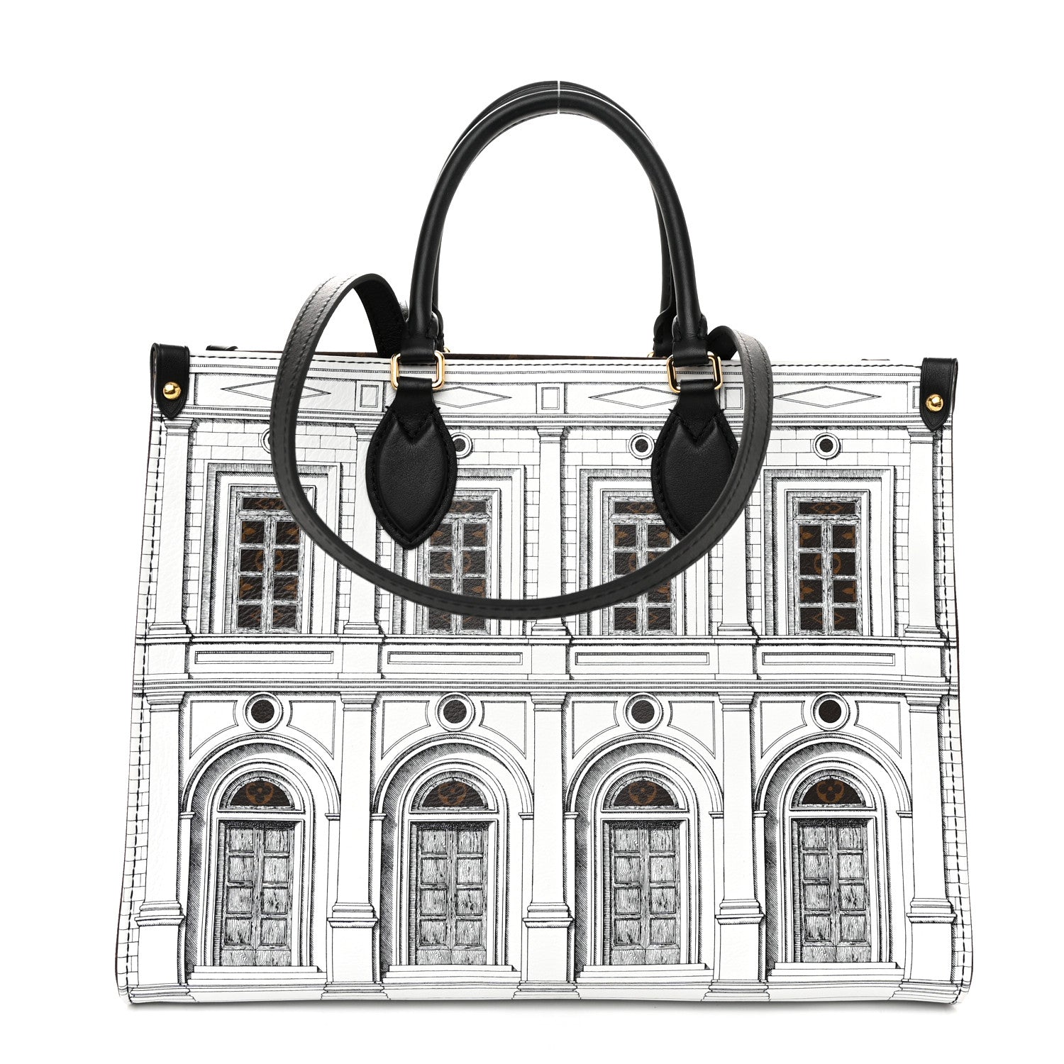 Louis Vuitton X FORNASETTI Calfskin Architettura Onthego MM Black White 1 of 9
