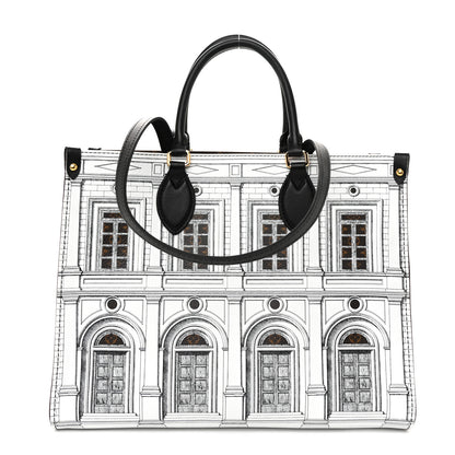 Louis Vuitton X FORNASETTI Calfskin Architettura Onthego MM Black White 1 of 9