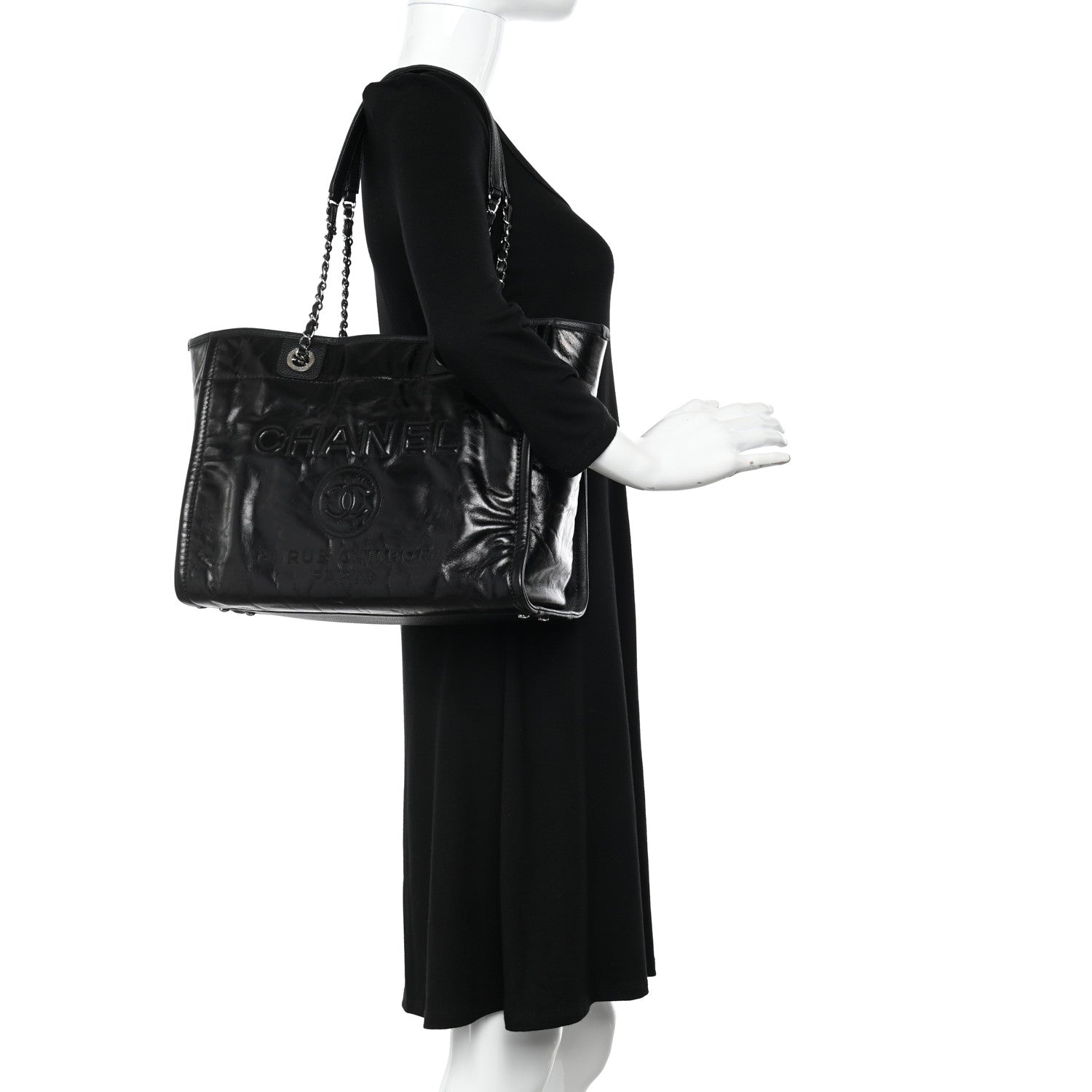 Chanel Glazed Calfskin Small Deauville Tote Black 2 of 11