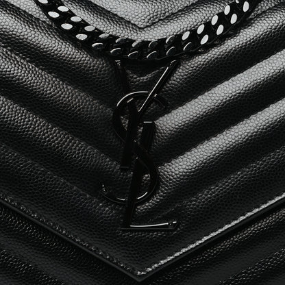 Saint Laurent Grain De Poudre Matelasse Chevron Monogram Monochrome Chain Wallet Black 8 of 10