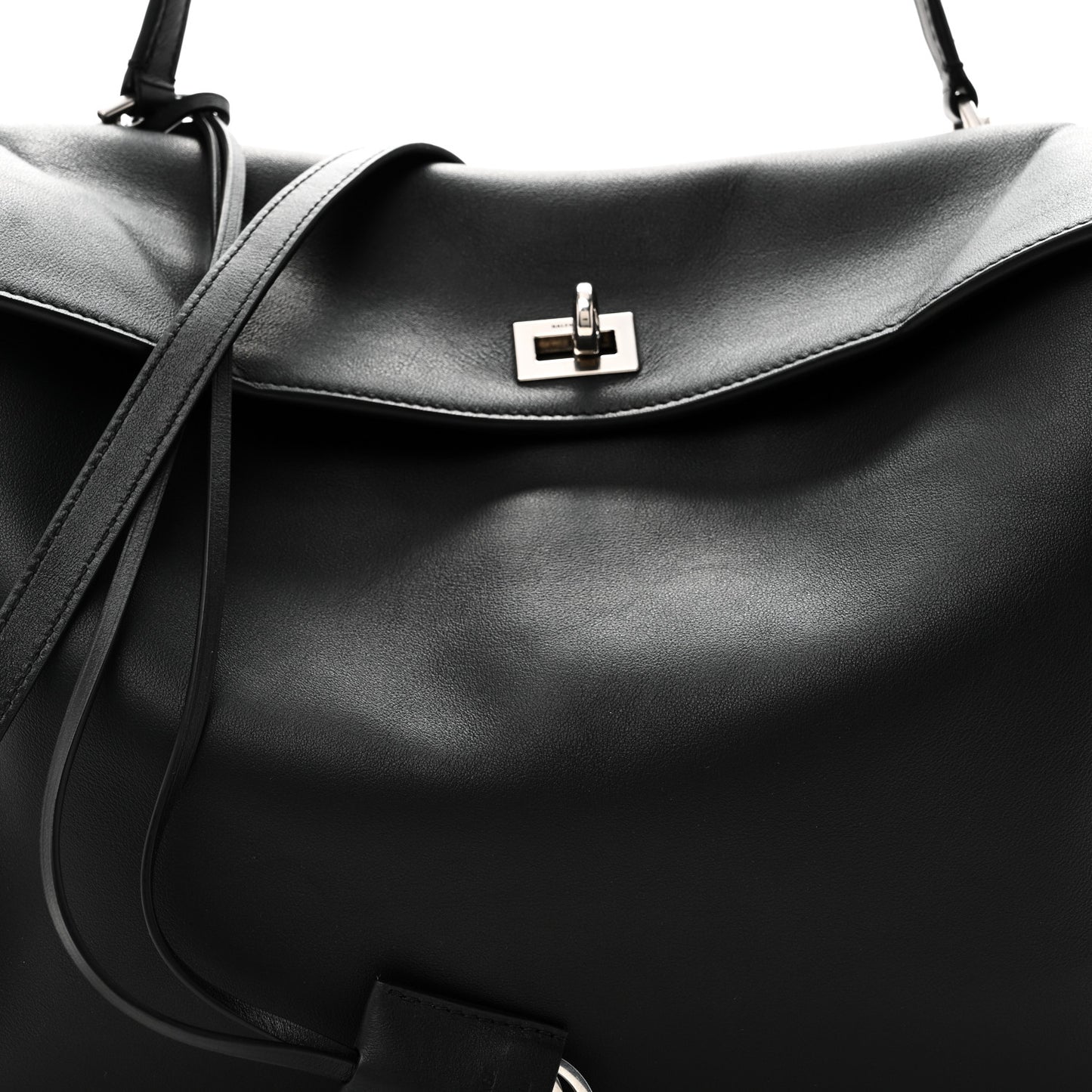 Natural Smooth Calfskin Medium Rodeo Top Handle Handbag Black
