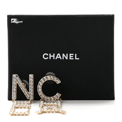 Chanel Crystal Cha-Nel Logo Drop Earrings Gold 5 of 5
