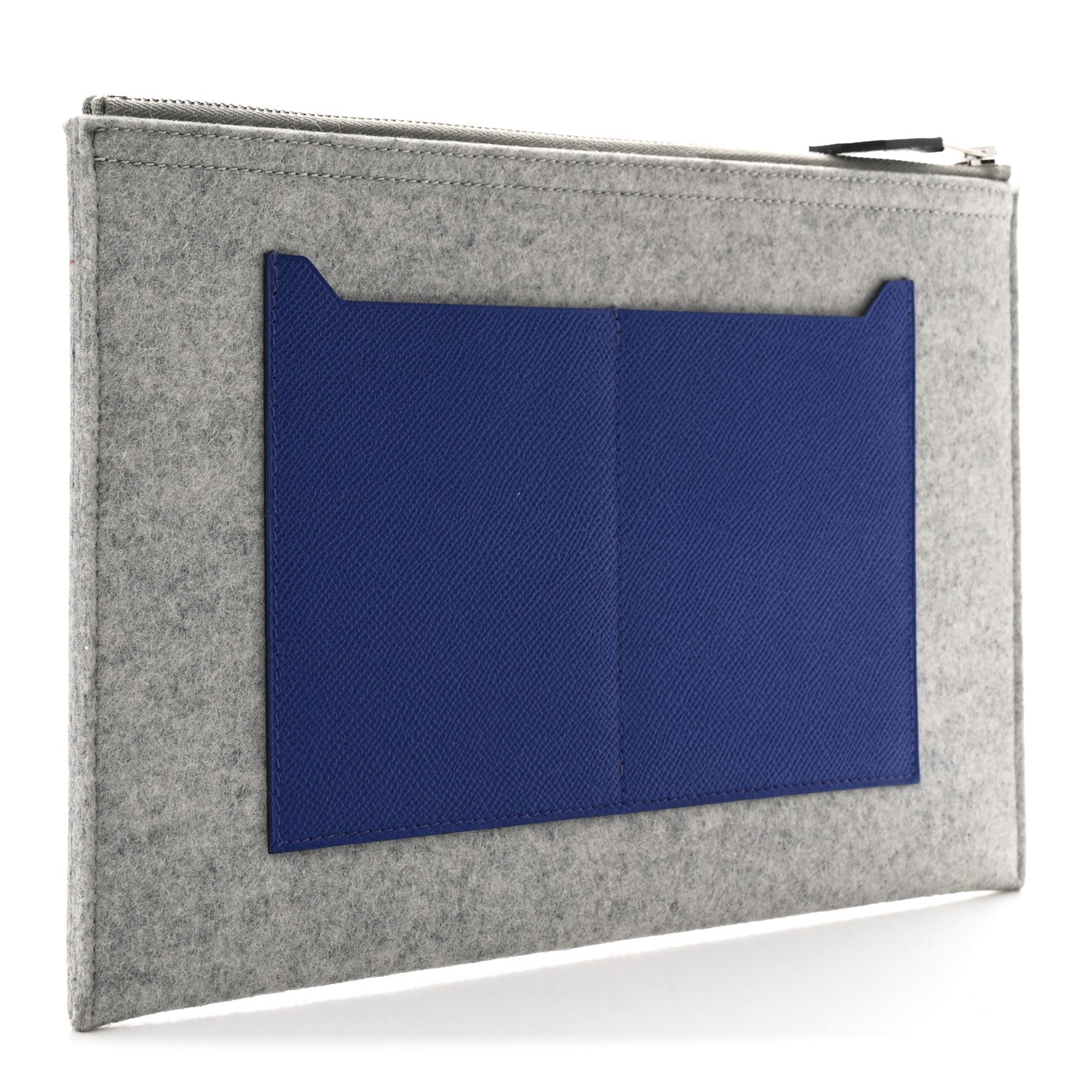 Hermes Felt Epsom Colorblock Toodoo 29 Zip Pouch Gris Clair Bleu Electrique Black 3 of 7