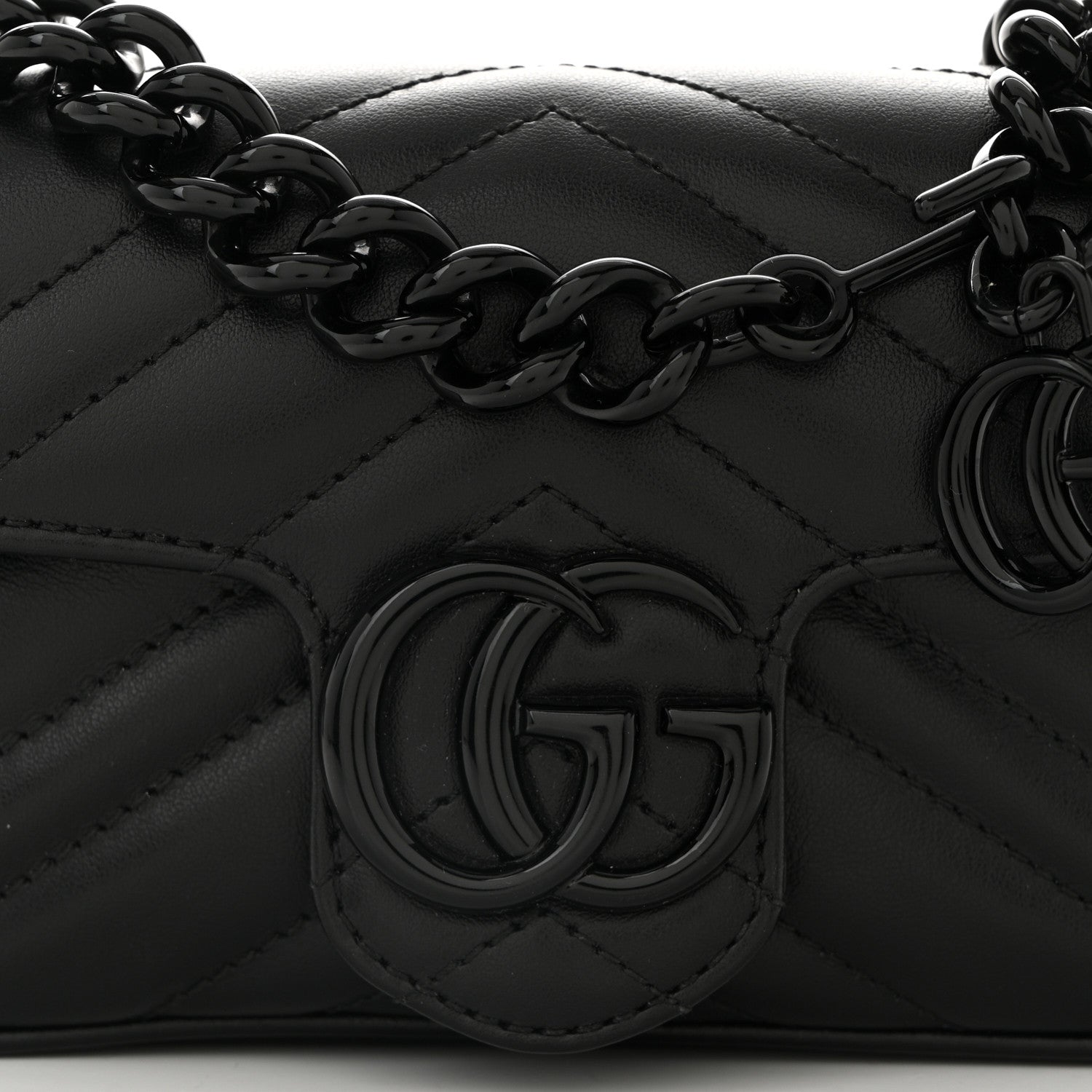 Gucci Calfskin Matelasse Monochrome GG Marmont Chain Belt Bag Black 8 of 10
