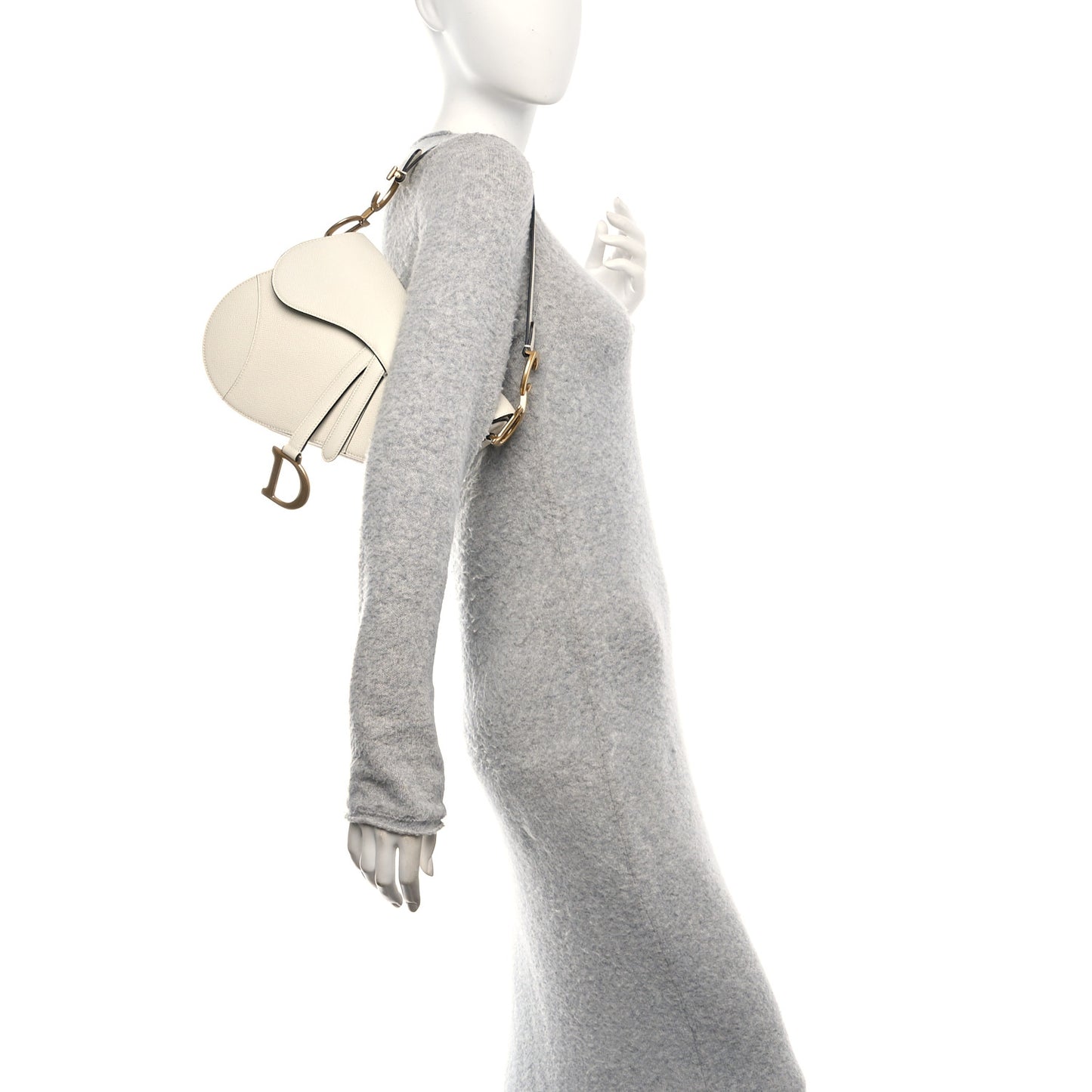 Grained Calfskin Saddle Bag White