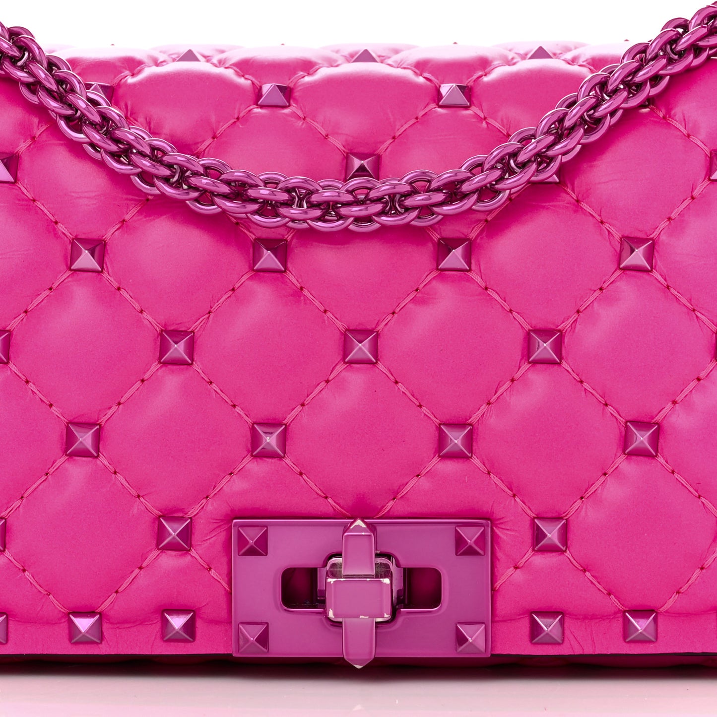 Calfskin Lacquer Monochrome Small Rockstud Spike Convertible Shoulder Bag Pink PP
