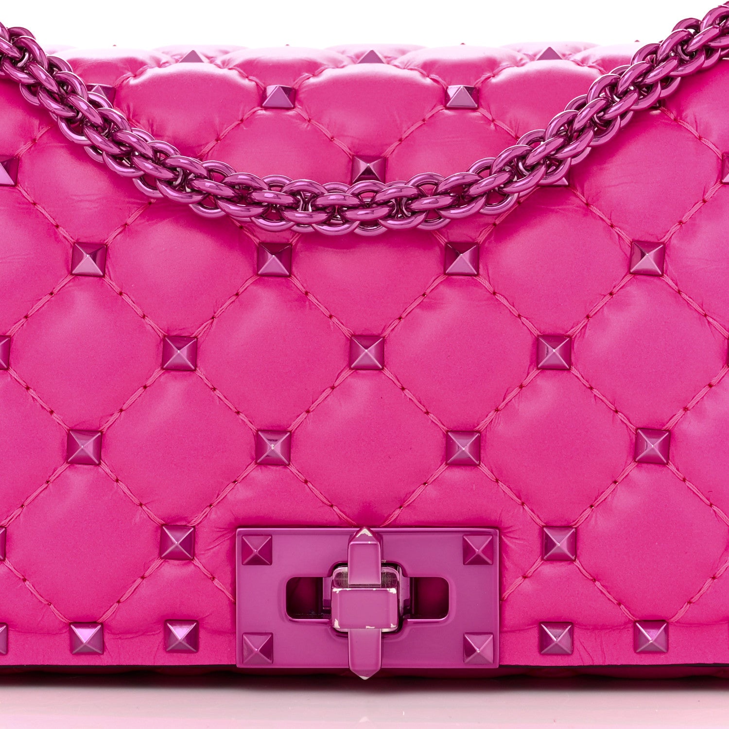 Valentino Garavani Calfskin Lacquer Monochrome Small Rockstud Spike Convertible Shoulder Bag Pink PP 7 of 9