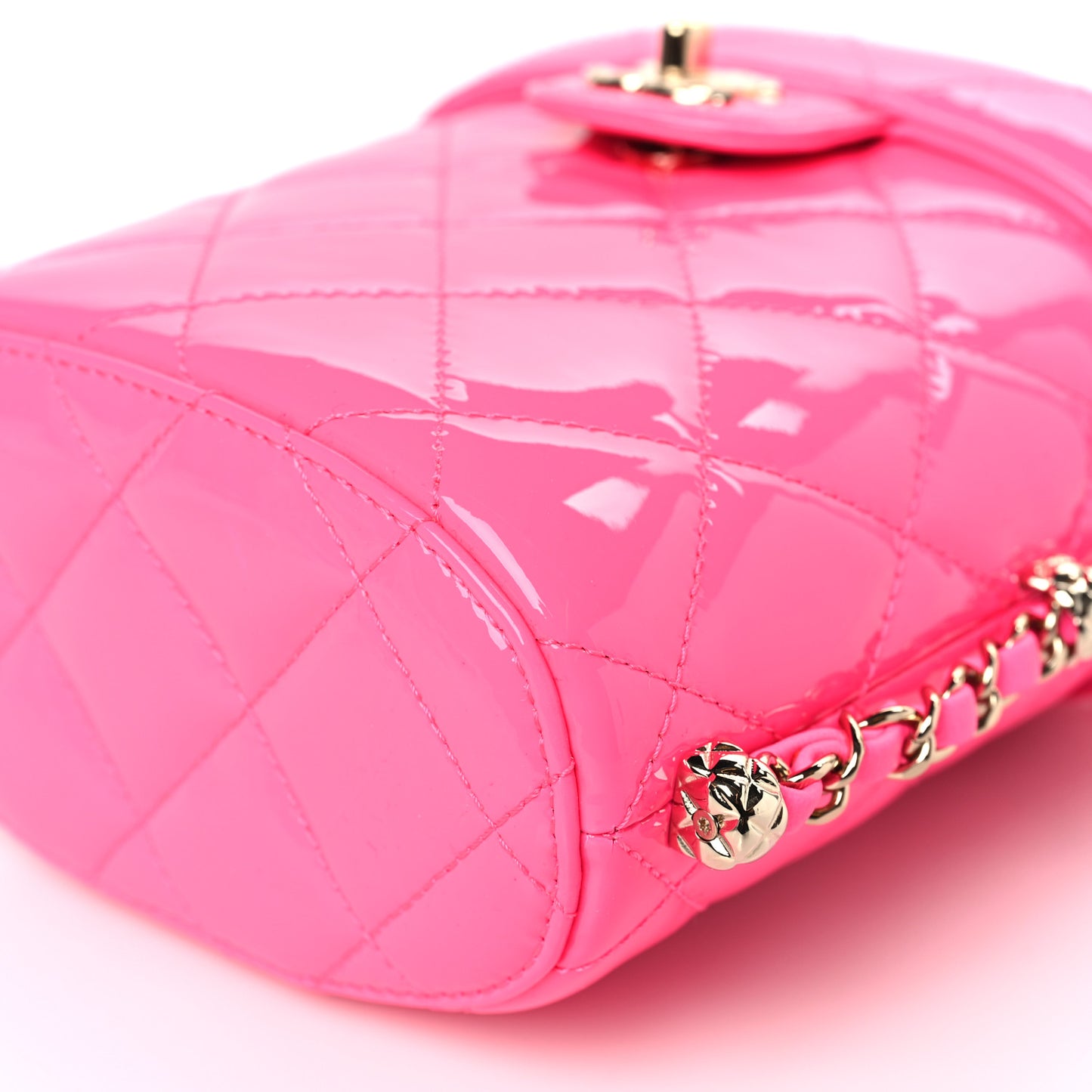 Patent Quilted CC Vani-Tea Case With Chain Neon Pink