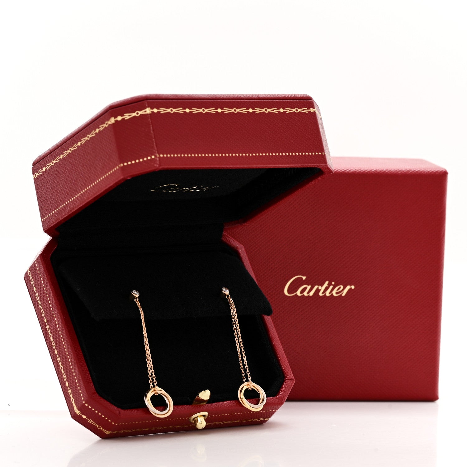 Cartier 18K Pink Yellow White Gold Diamond Small Trinity Drop Earrings 5 of 5