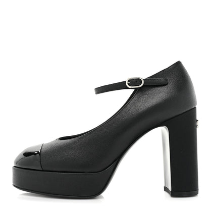 Chanel Lambskin Patent Cap Toe Mary Jane Platform Pumps 36 Black 1 of 10