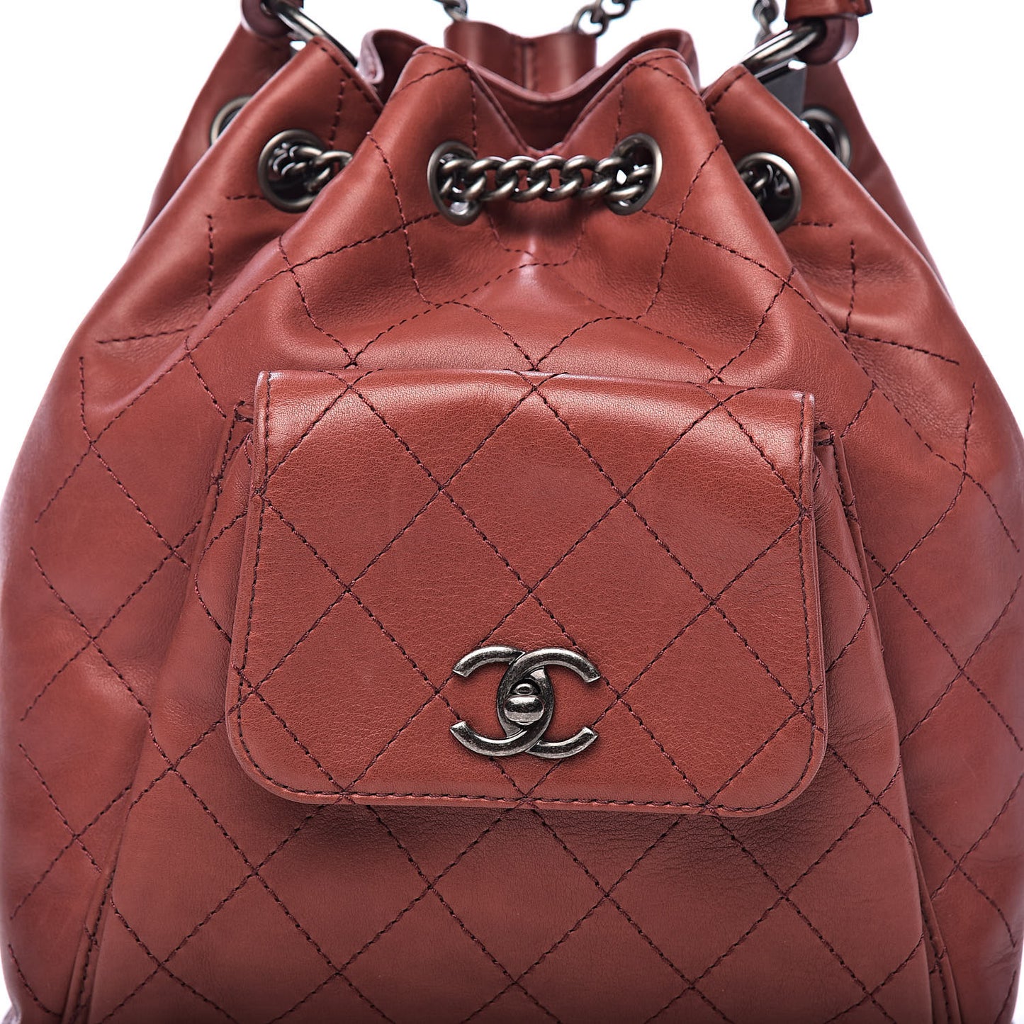 Calfskin Stitched Medium Urban Luxury Drawstring Backpack Dark Red