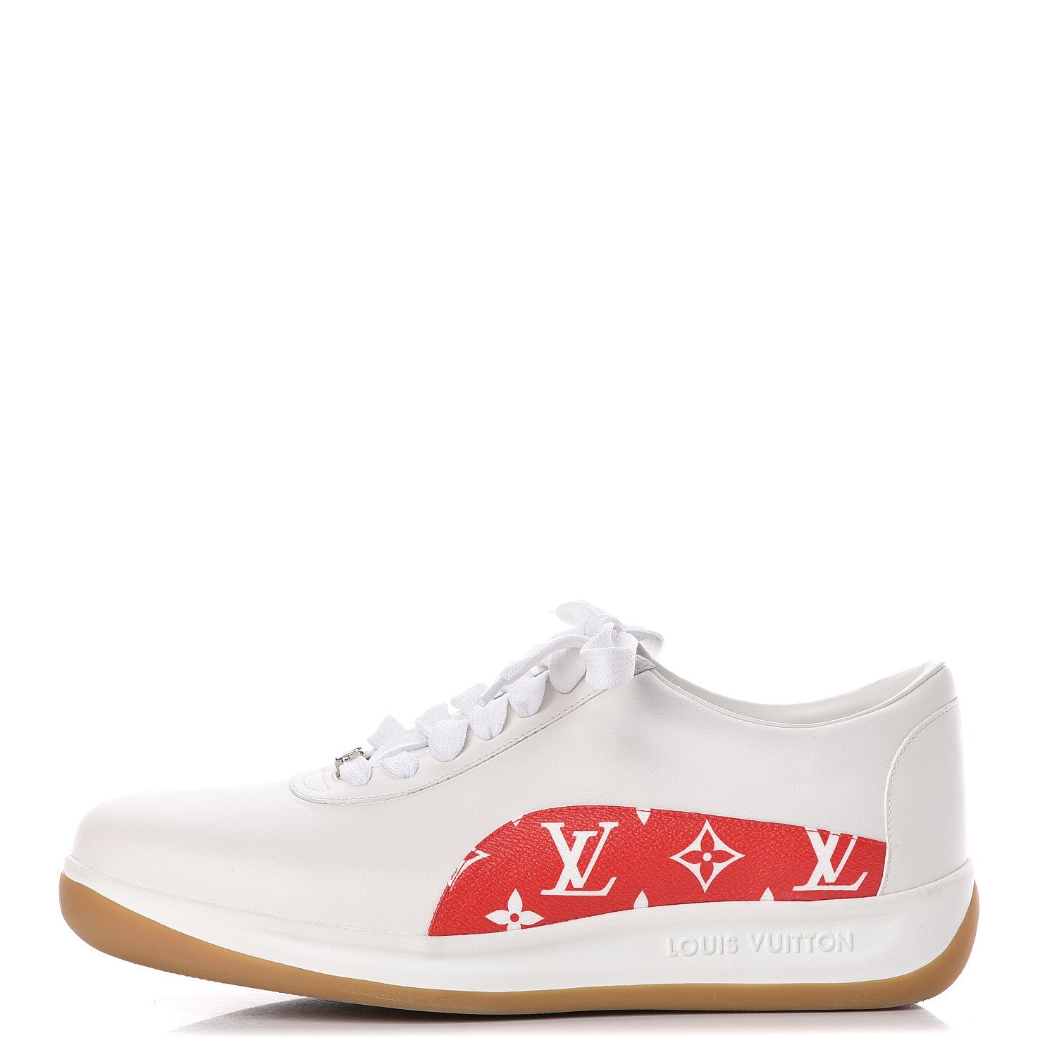 Louis Vuitton X SUPREME Calfskin Monogram Sneakers 9.5 White Red 1 of 8