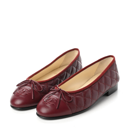 Chanel Aged Calfskin Quilted CC Cap Toe Ballerina Flats 35.5 Burgundy 3 of 9