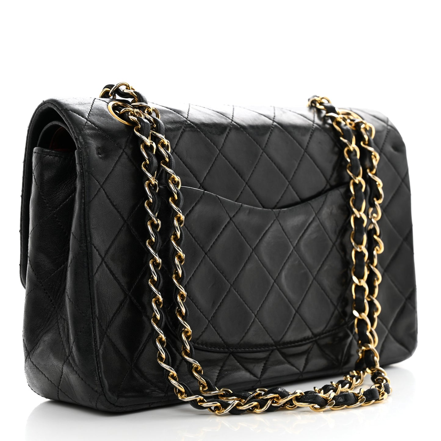 Lambskin Quilted Medium Double Flap Black