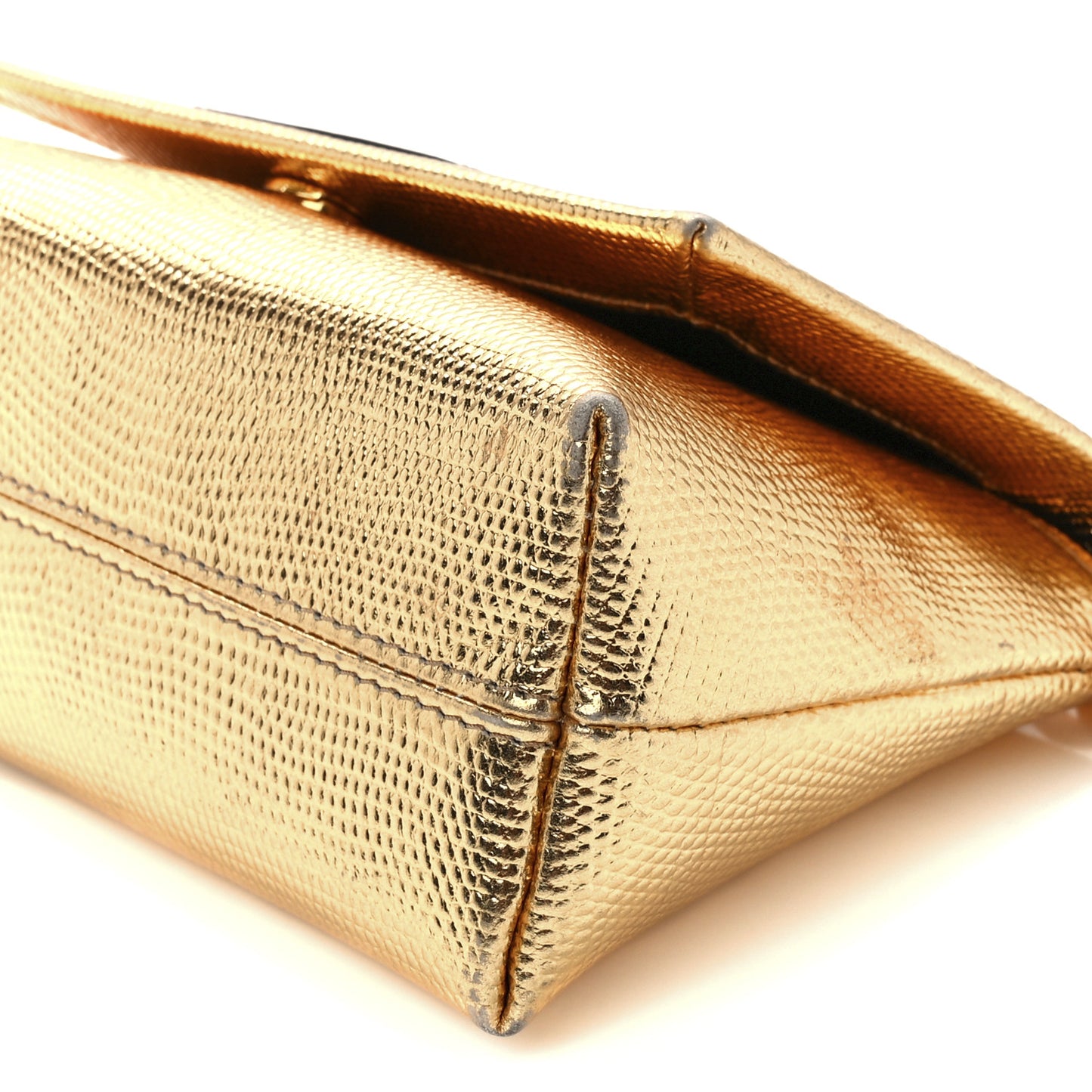 Lizard Embossed Metallic Mini Label Shoulder Bag Gold