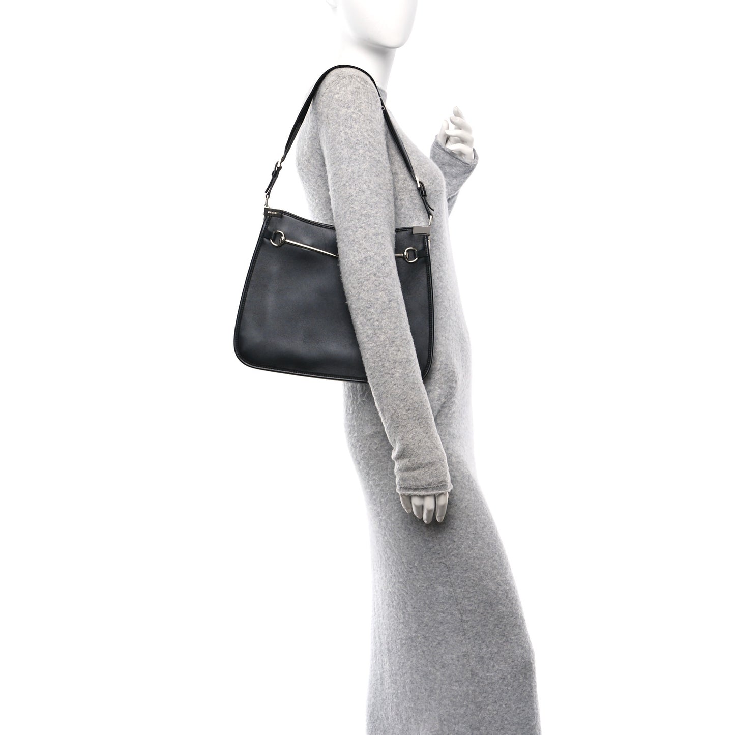 Calfskin Horsebit Slim Shoulder Bag Black