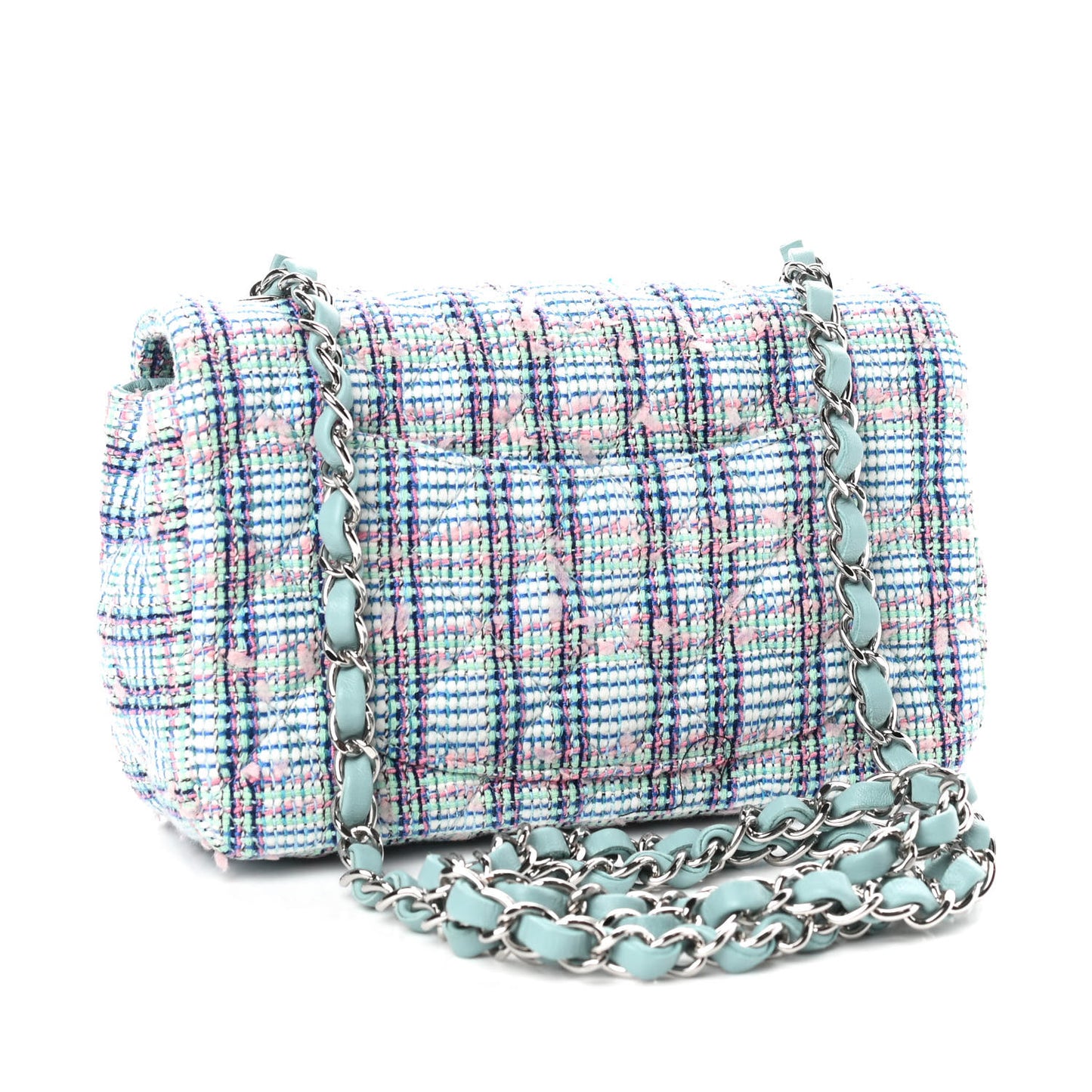 Tweed Quilted Mini Rectangular Flap Blue