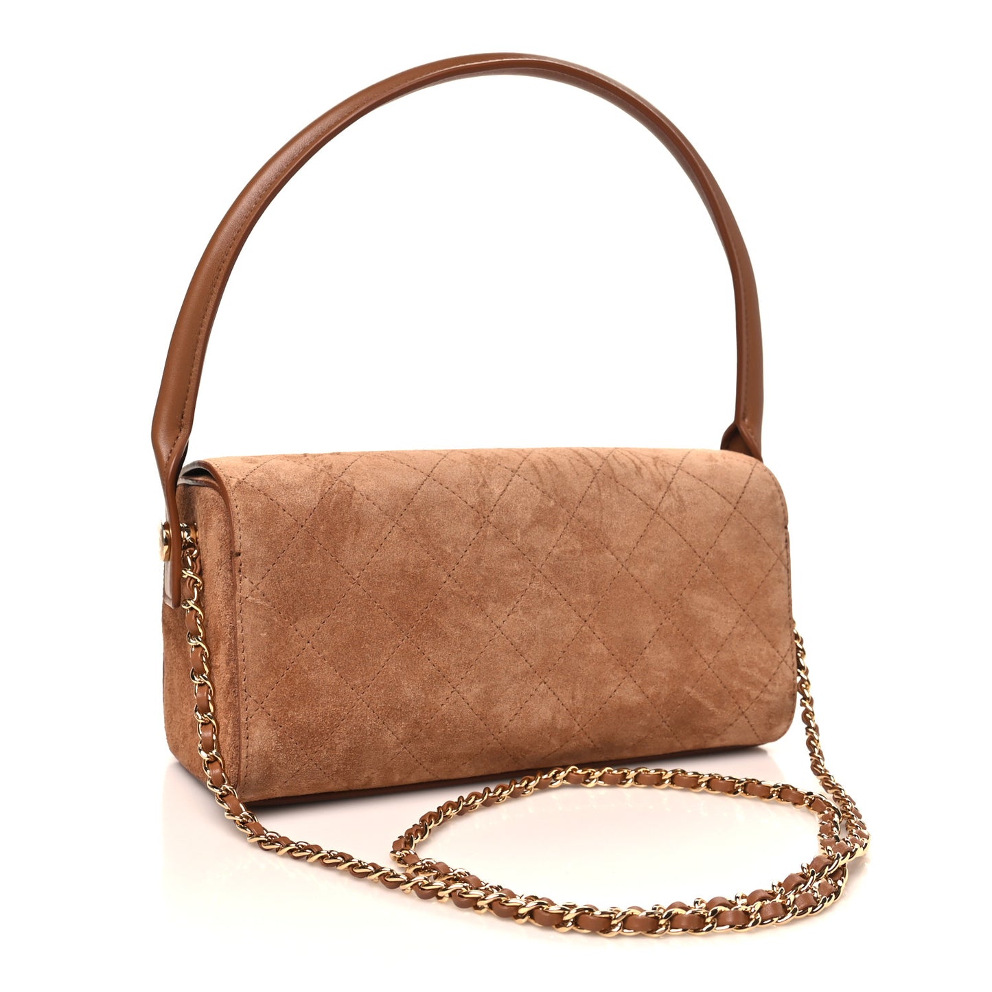 Suede Quilted Turn Around Clutch With Chain Camel