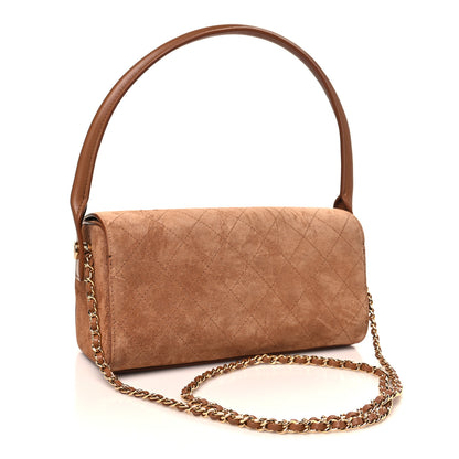 Chanel Suede Quilted Turn Around Clutch With Chain Camel 2 of 10