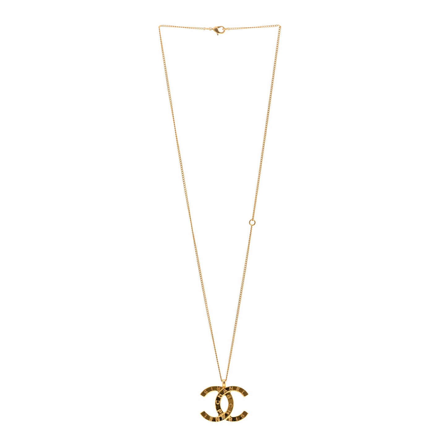 Metal CC Paris Button Necklace Gold