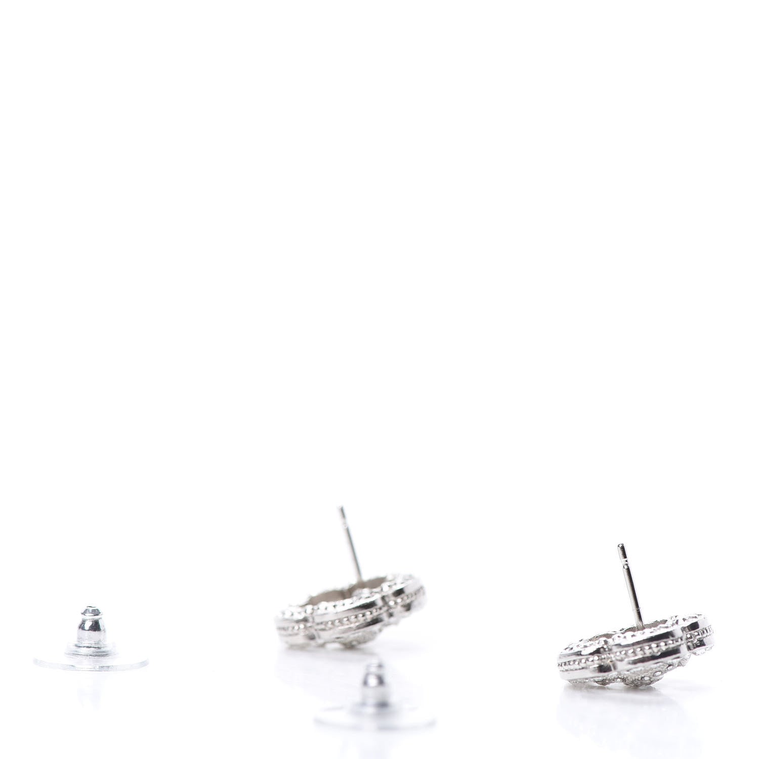 Chanel Crystal Coco Flapper Camellia CC Stud Earrings Silver 3 of 5