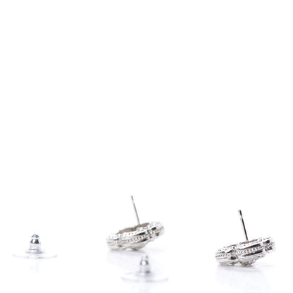 Chanel Crystal Coco Flapper Camellia CC Stud Earrings Silver 3 of 5