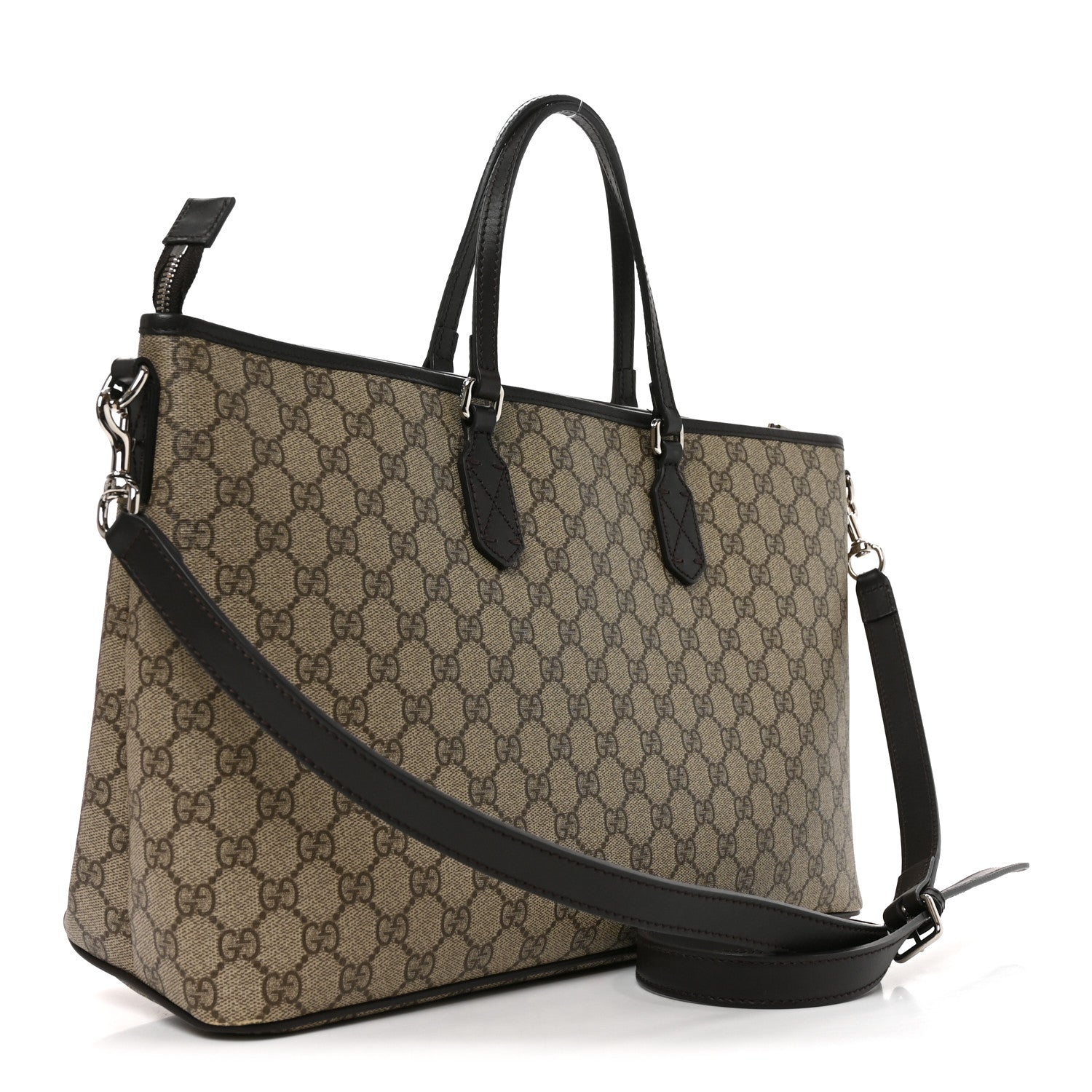 Gucci GG Supreme Monogram Medium Zippered Tote Dark Brown 2 of 9