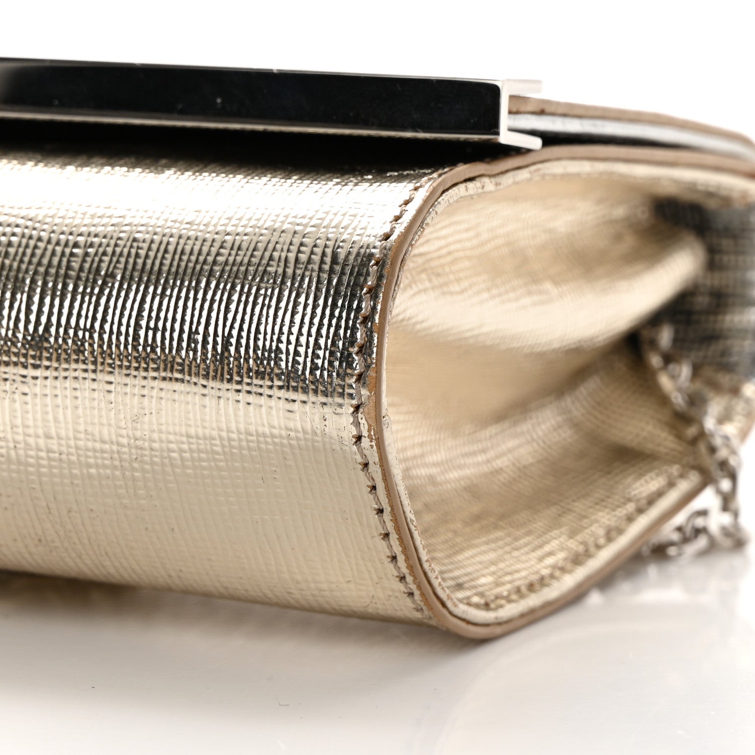Fendi Vitello Mirror Elite Bi-Color Mini Rush Clutch Argento Champagne 10 of 14