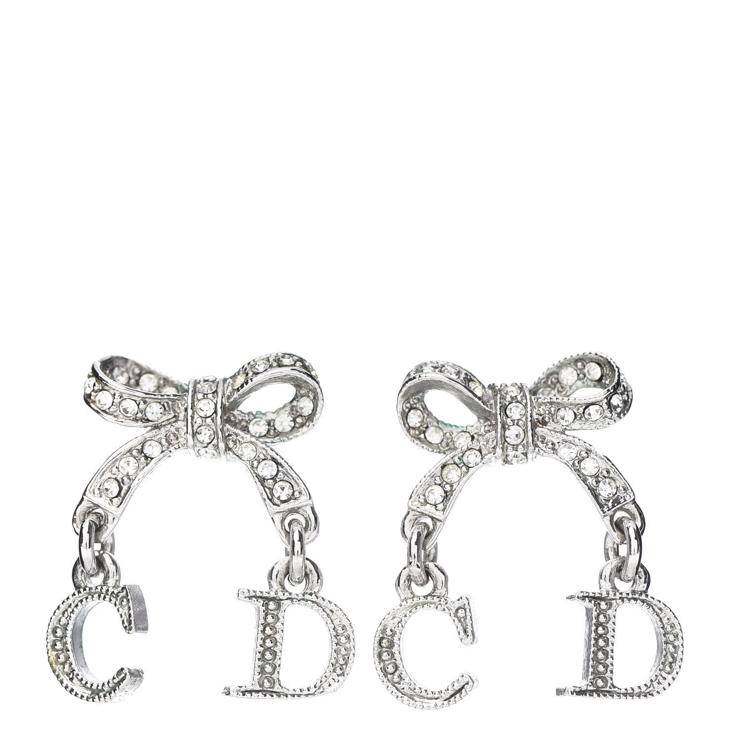 Crystal Bow Earrings Silver