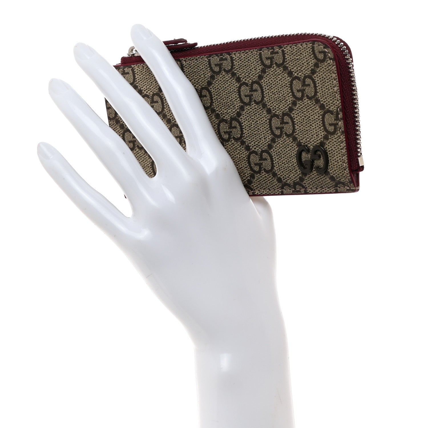 Gucci GG Supreme Monogram Zip Card Case Beige Burgundy 2 of 8