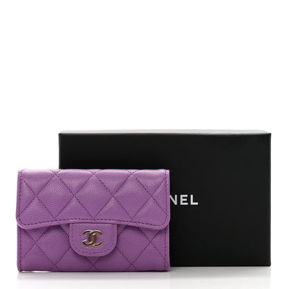 Chanel Caviar Quilted Flap Card Holder Wallet Purple 9 of 9