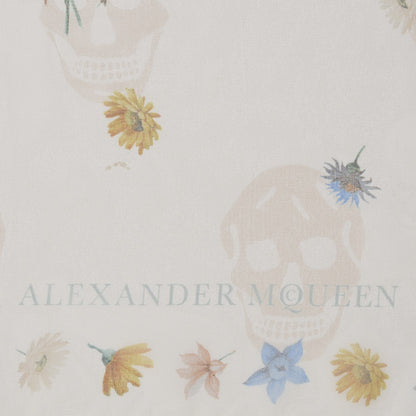 Alexander McQueen Silk Modal Midieval Flower Skull Scarf Ivory 5 of 8
