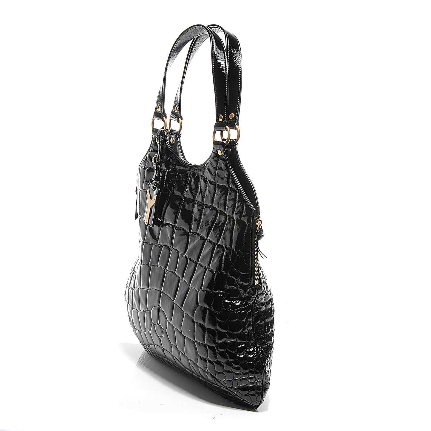 Patent Crocodile Embossed Tribute Tote Black