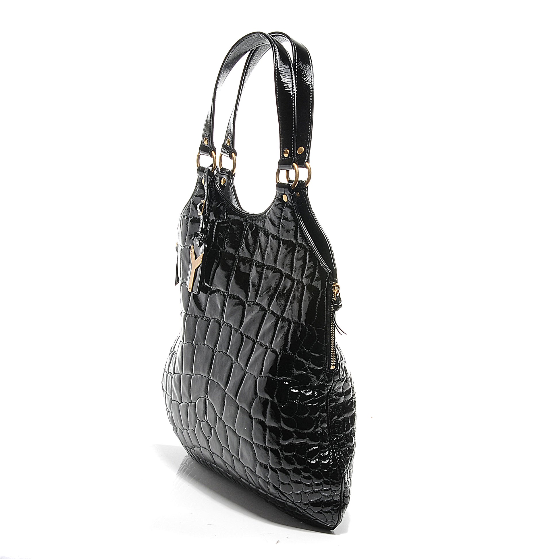 Saint Laurent Patent Crocodile Embossed Tribute Tote Black 3 of 8