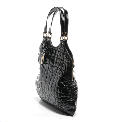 Saint Laurent Patent Crocodile Embossed Tribute Tote Black 3 of 8