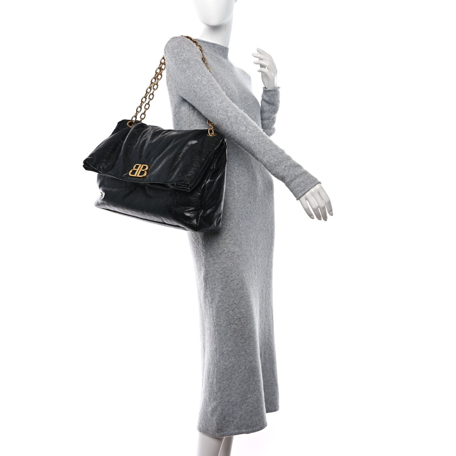 Balenciaga Arena Calfskin Large Monaco Chain Shoulder Bag Black 2 of 8