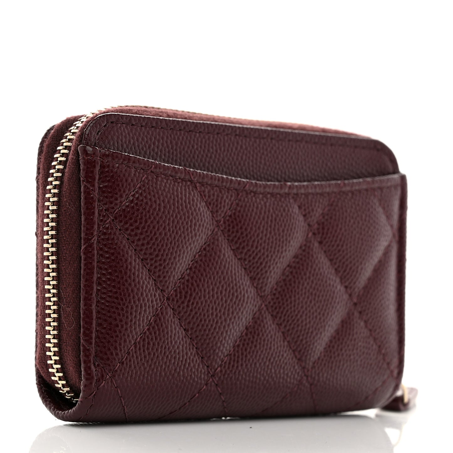Caviar Quilted Zip Around Coin Purse Burgundy