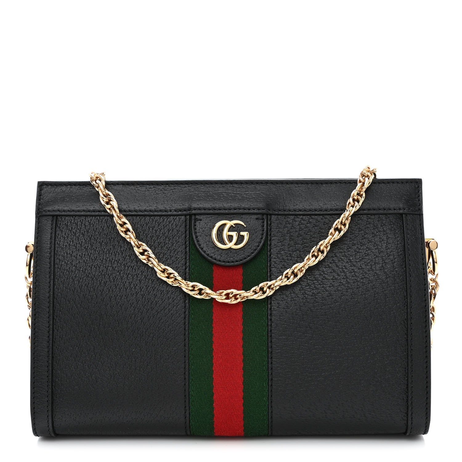 Gucci Textured Calfskin Web Small Ophidia Chain Shoulder Bag Black 1 of 10