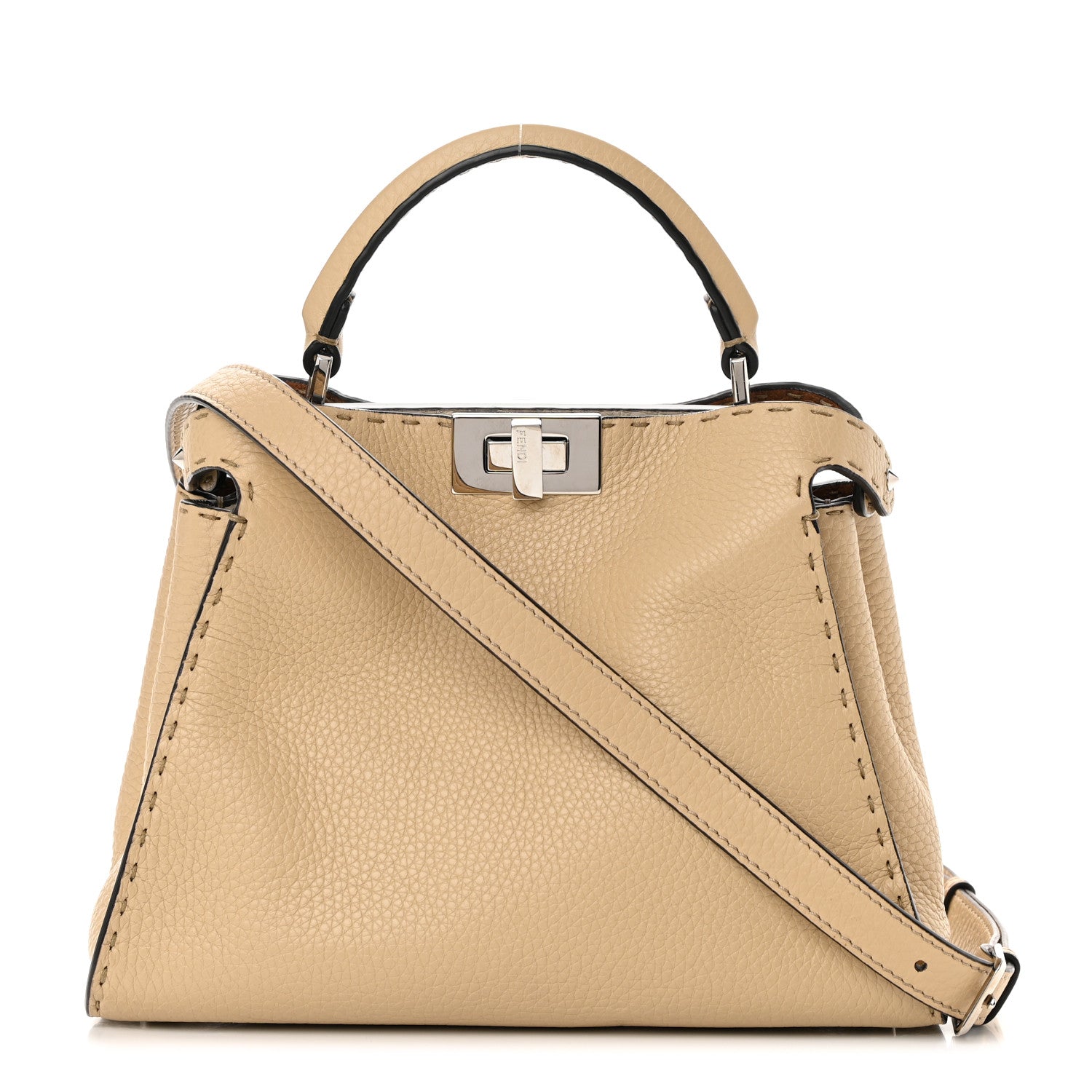 Fendi Cuoio Romano Selleria Medium Peekaboo Iconic Essentially Satchel Paglia Latte Mou 1 of 12