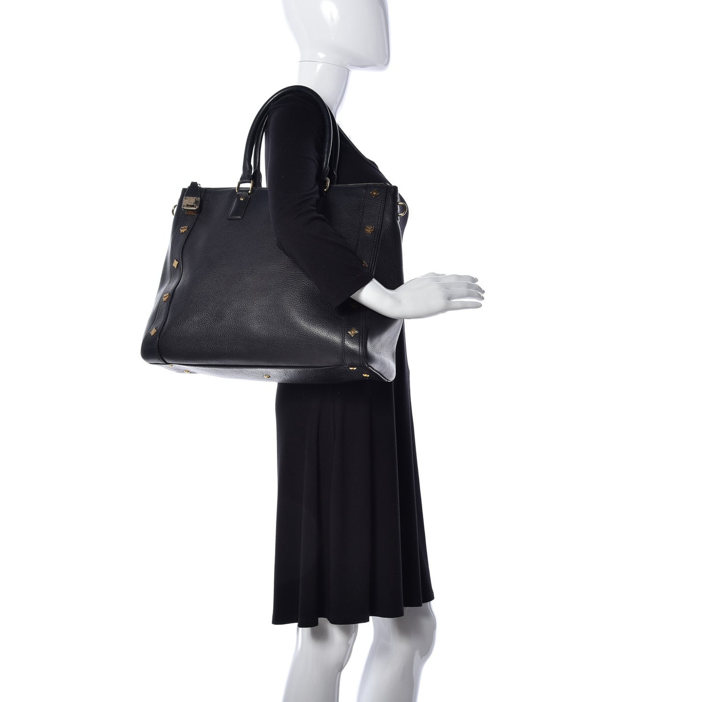 Grained Calfskin Studded Tote Black