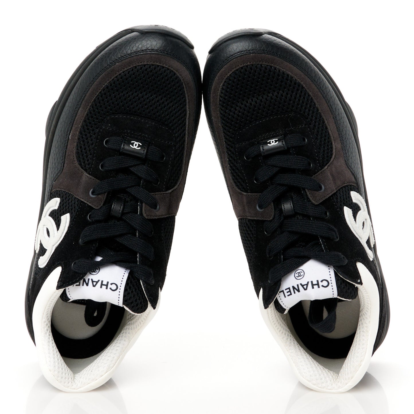 Mesh Suede Grained Calfskin Womens CC Sneakers 40 Black White