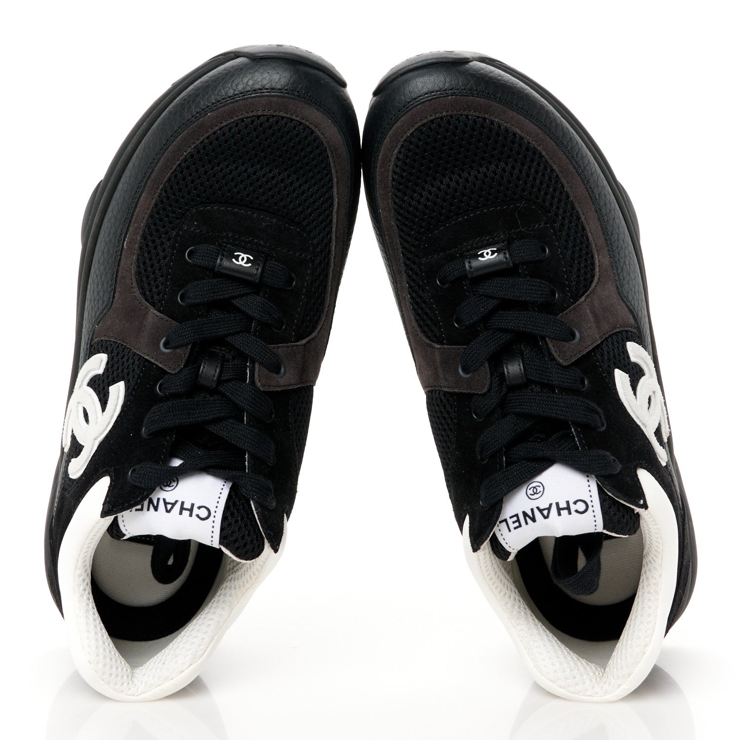 Chanel Mesh Suede Grained Calfskin Womens CC Sneakers 40 Black White 2 of 11