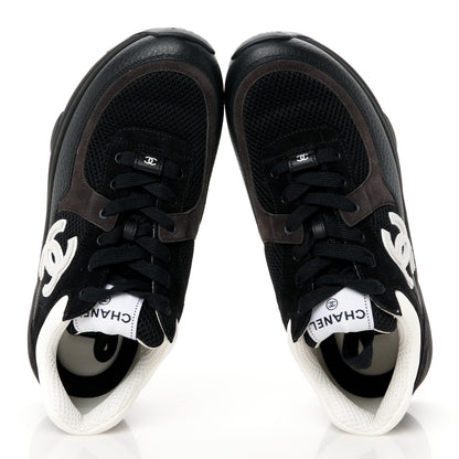 Chanel Mesh Suede Grained Calfskin Womens CC Sneakers 40 Black White 2 of 11