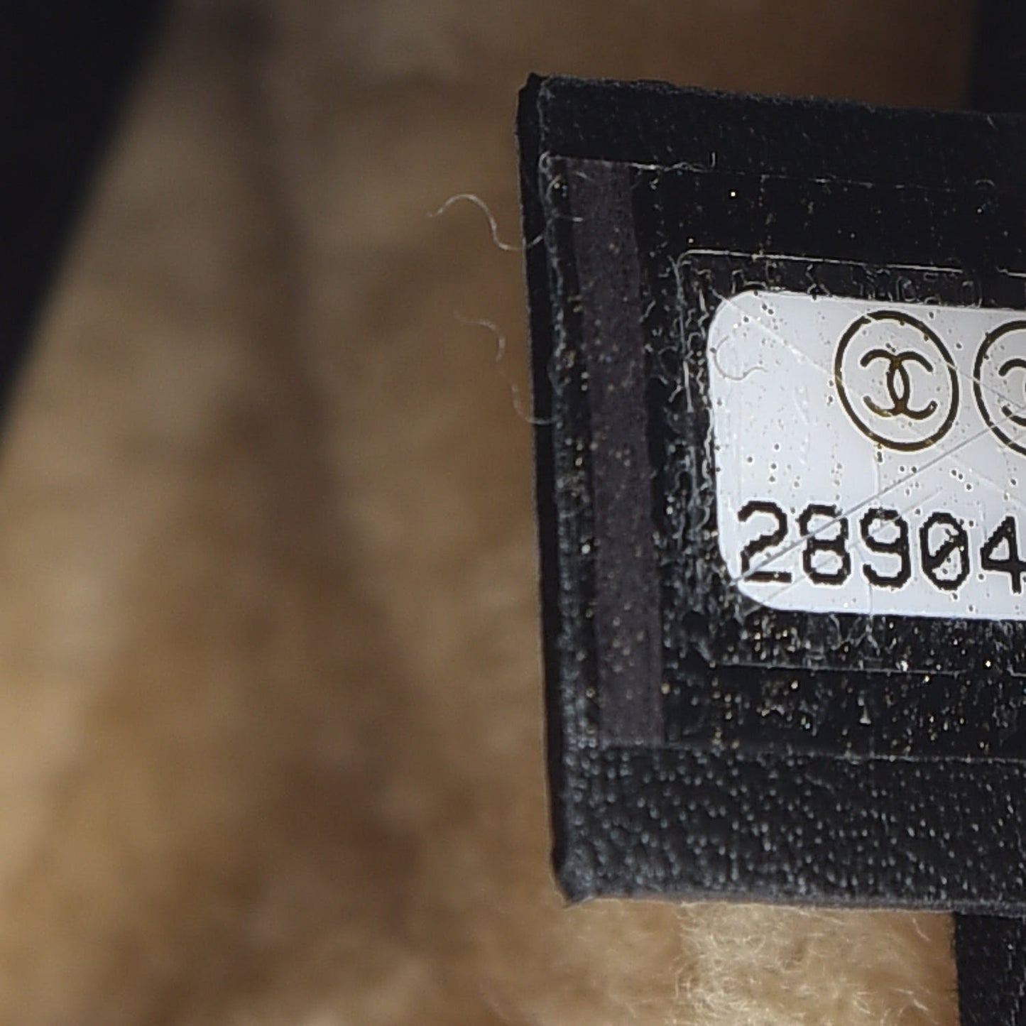 Shiny Crumpled Sheepskin Shearling Medium Cosmetic Case Black Beige