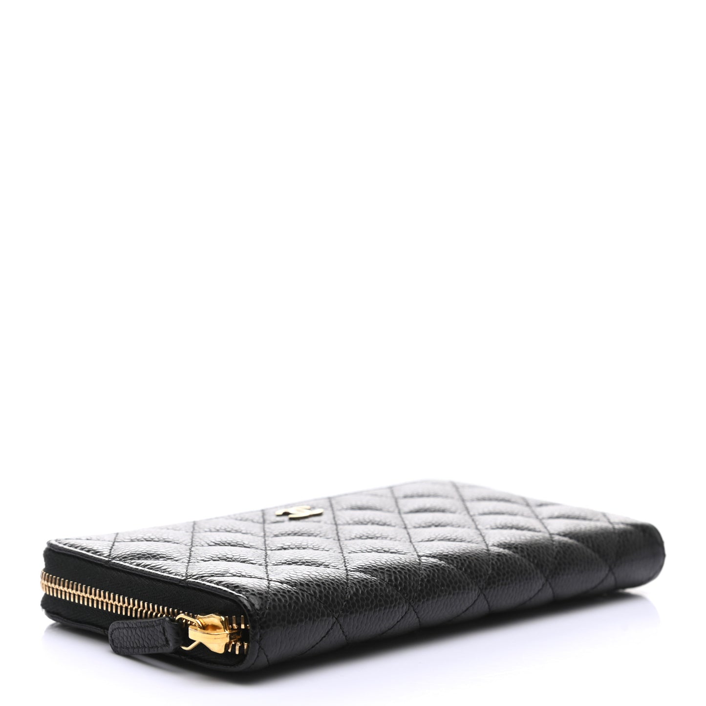 Caviar Quilted Large Gusset Zip Around Wallet Black